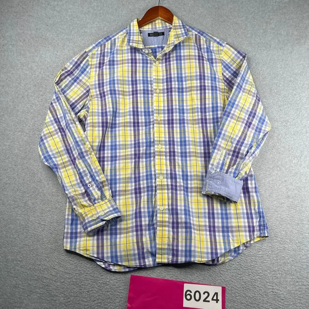 Banana Republic Shirt Slim Plaid Colorful Button Up Long Sleeve Mens XL *SEE